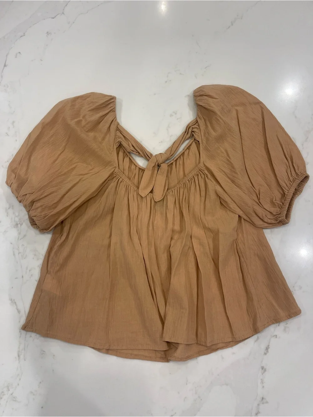 Old Navy Women’s Puff Sleeve Tie-Back Blouse in Tan
